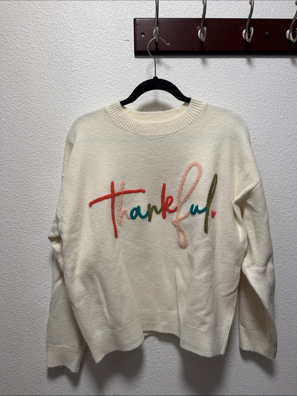Pink Lily Cream 'Thankful' Script Crewneck Sweater